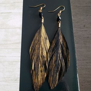 Gold and black feather earrings
